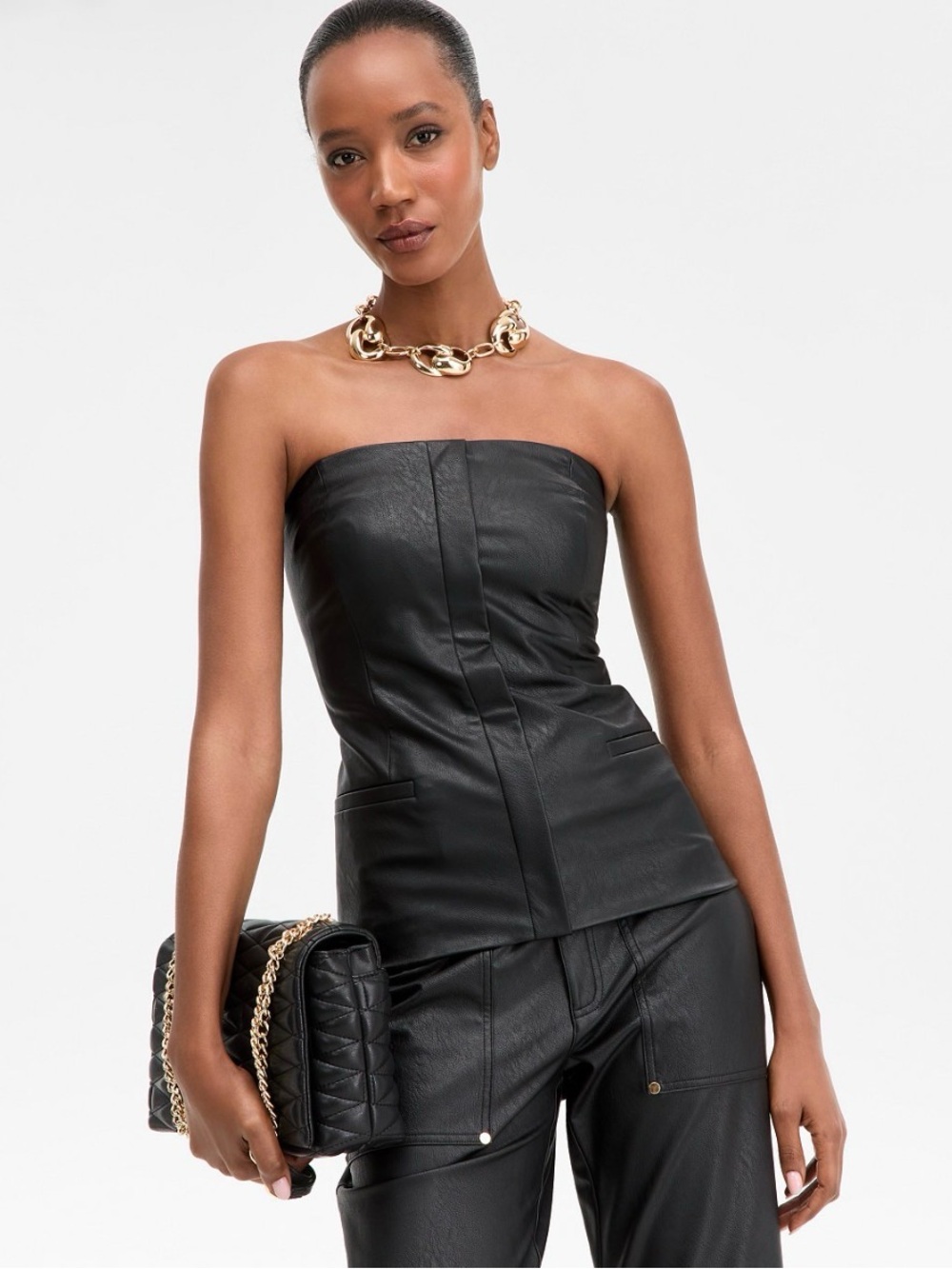 INC International Concepts NWT Black Strapless Faux Leather Corset Top